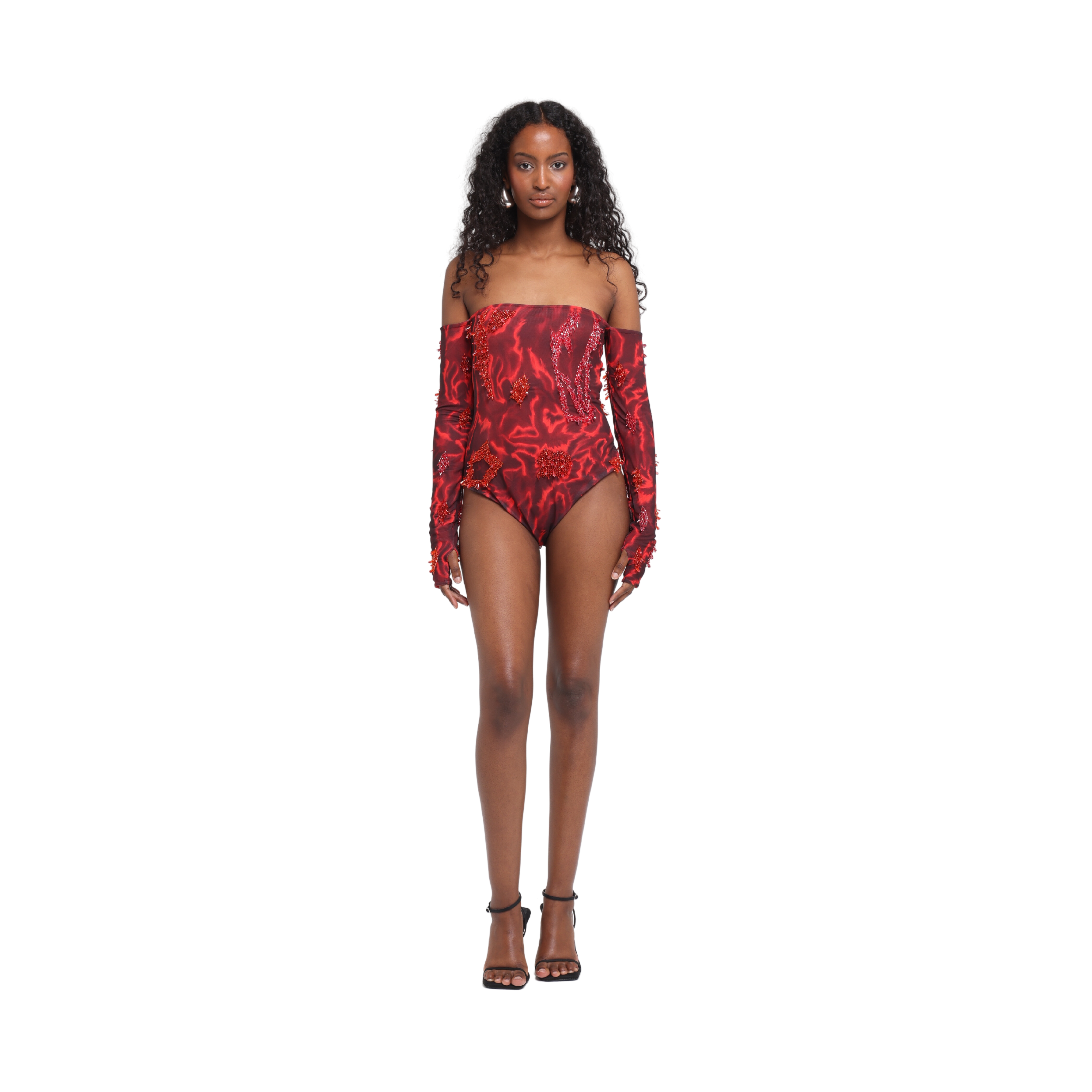 Aranza Womens Bodysuit Off Shoulder Red Leotard Short Sleeve Blusa