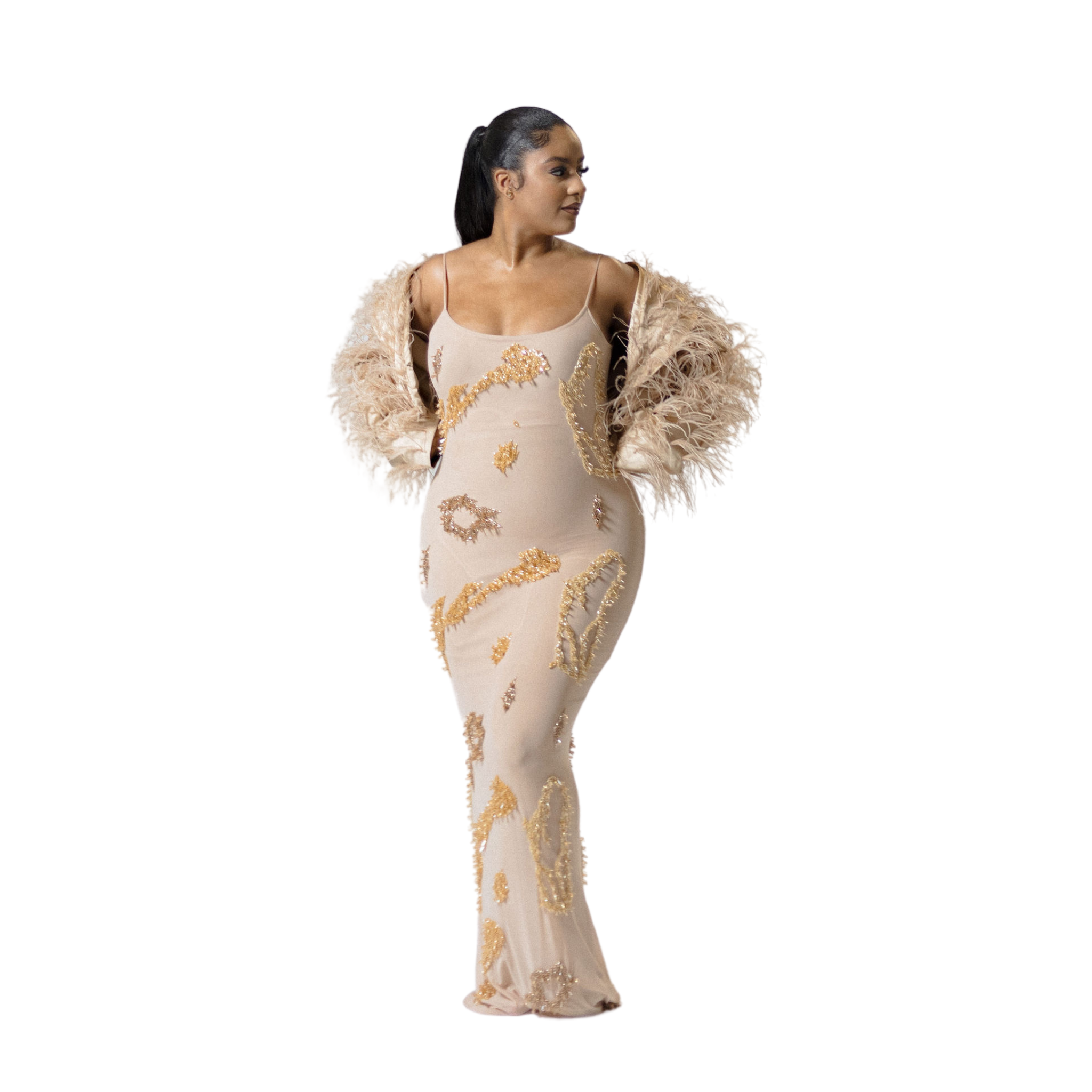 Dami Feather Cropped Jacket (Light Nude)