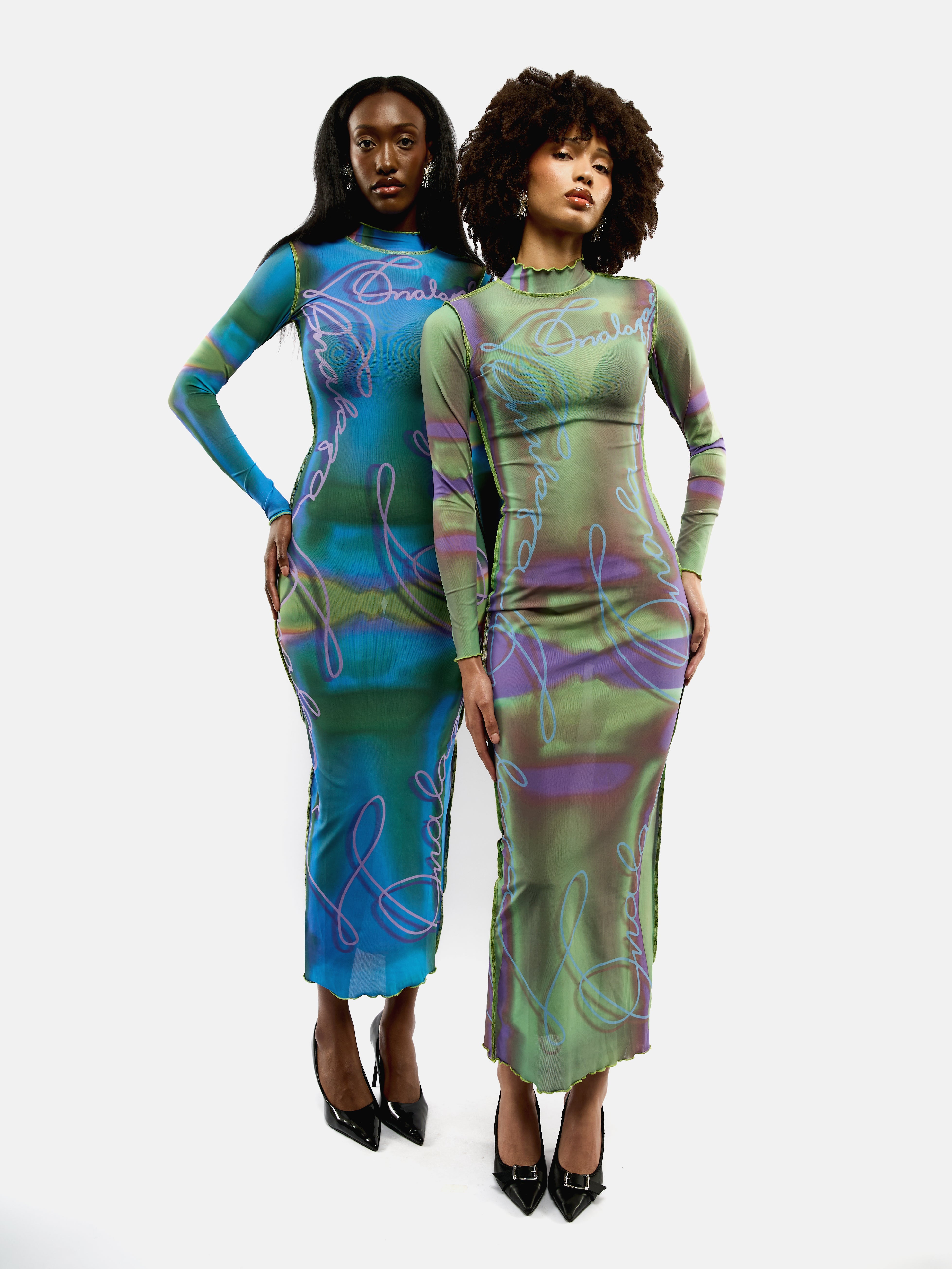 Onalaja Script Dress (Blue Green)