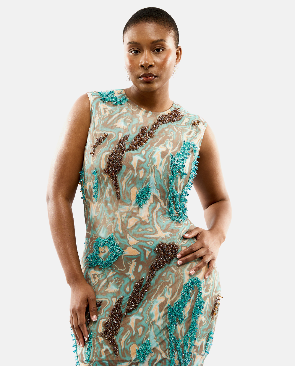 ZUSI DRESS (TEAL BROWN)