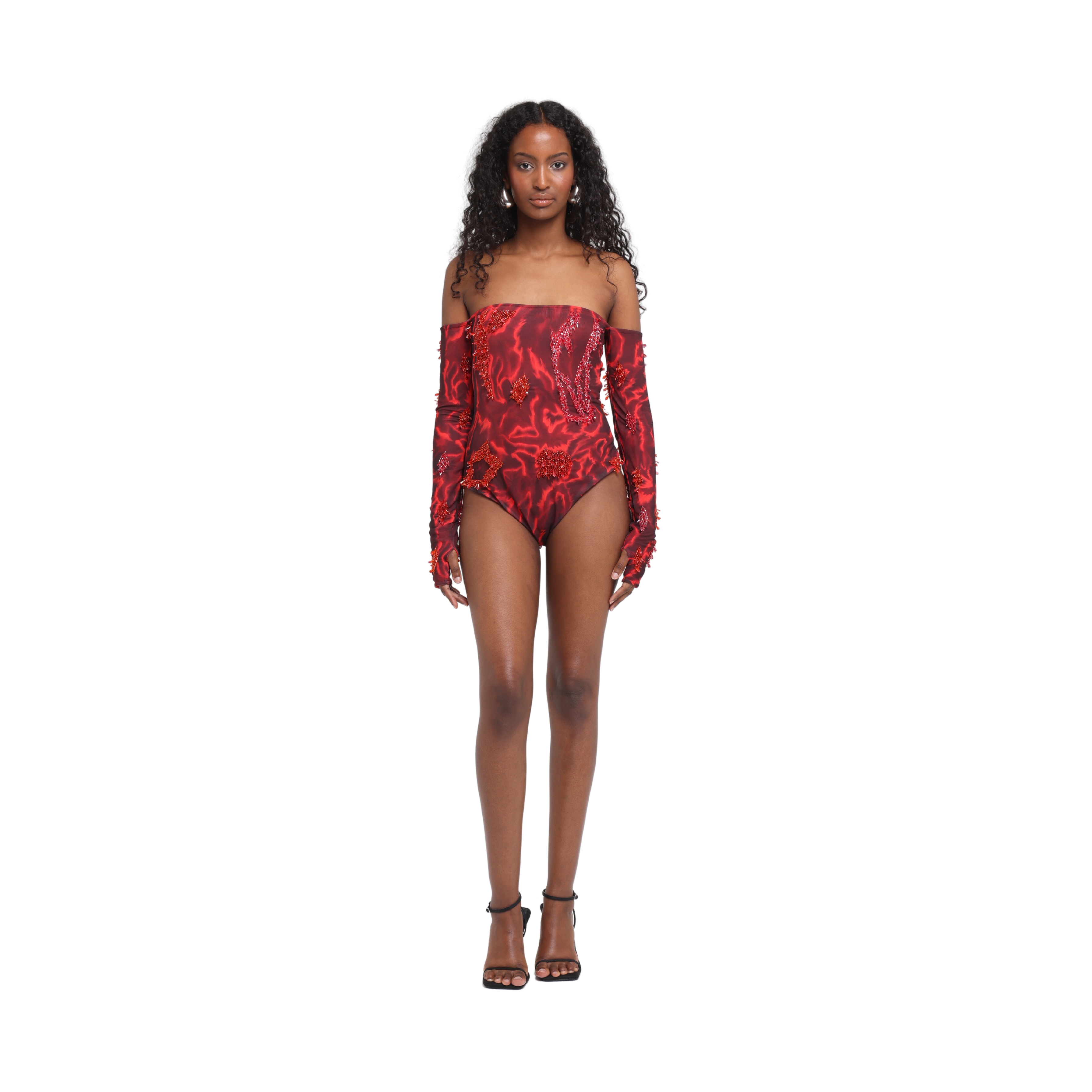 Zusi Off-shoulder Bodysuit (Red Storm)