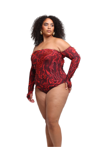 Zusi Off-shoulder Bodysuit (Red Storm)