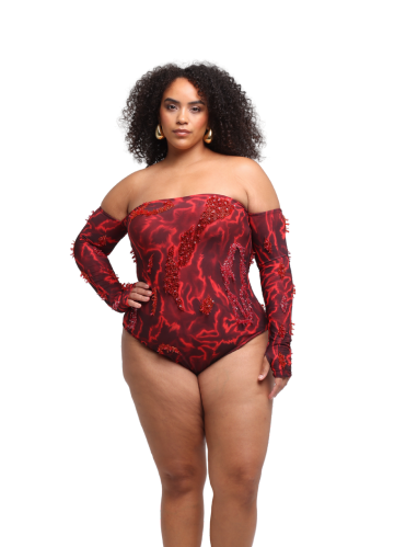 Zusi Off-shoulder Bodysuit (Red Storm)