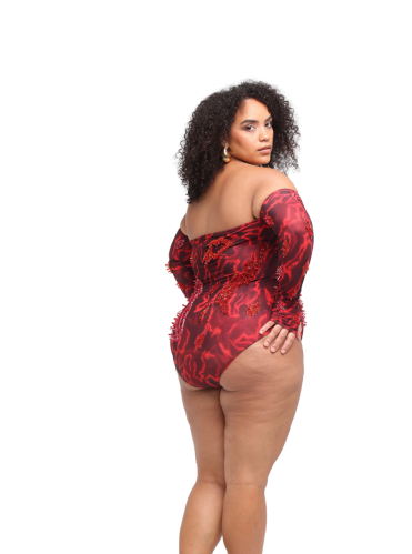 Zusi Off-shoulder Bodysuit (Red Storm)