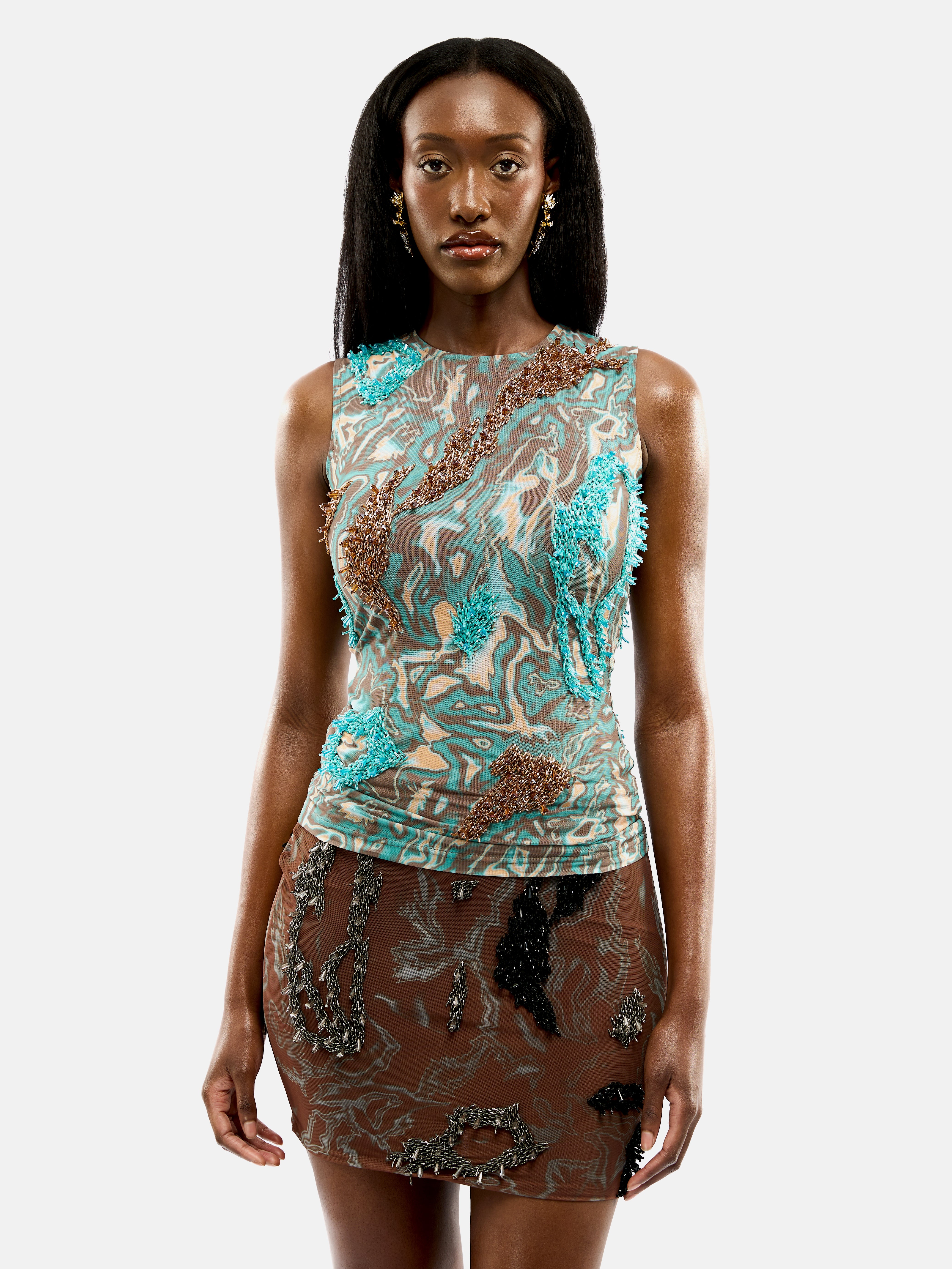 ZUSI TOP (TEAL/BROWN)