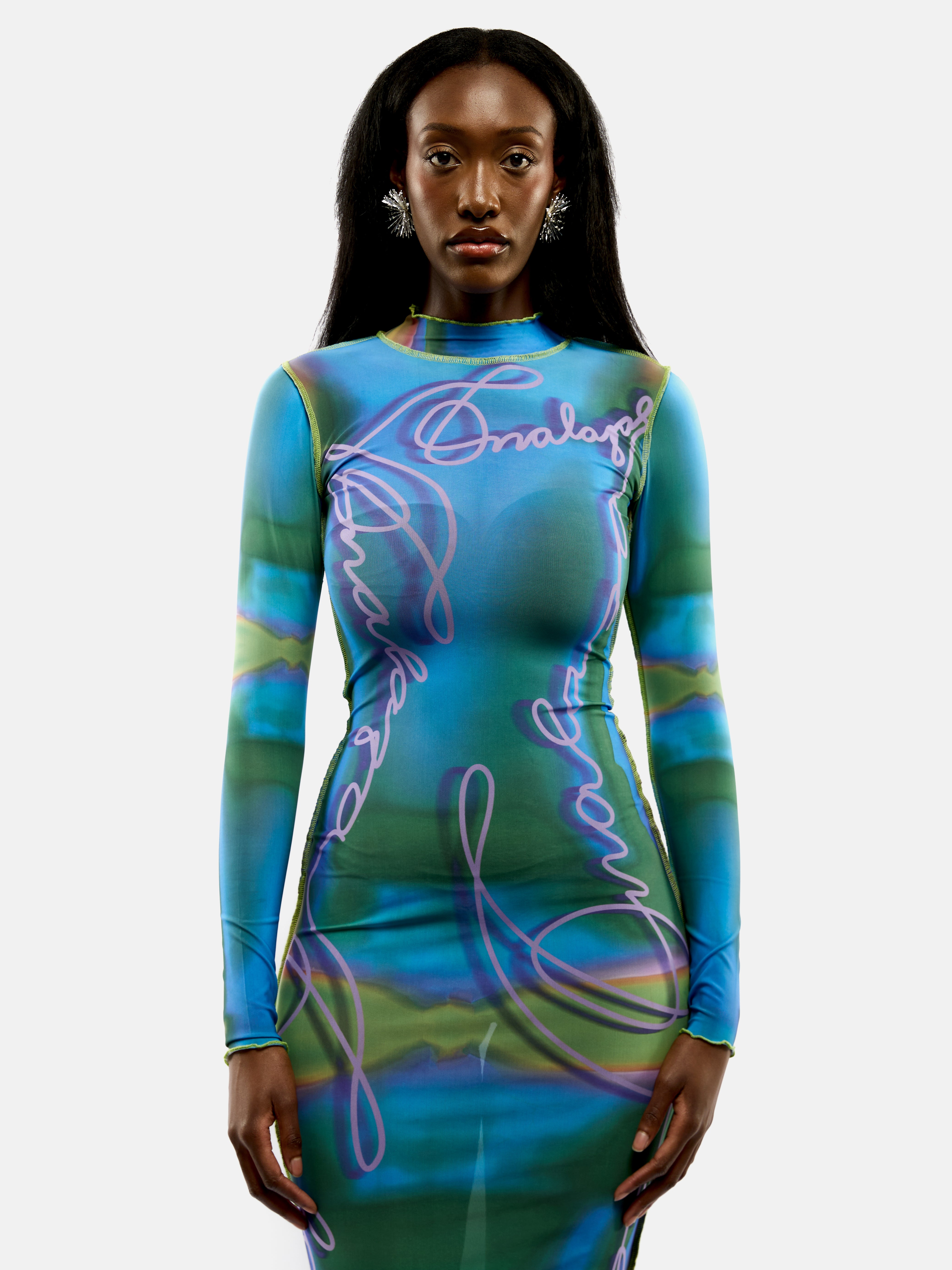 Onalaja Script Dress (Blue Green)